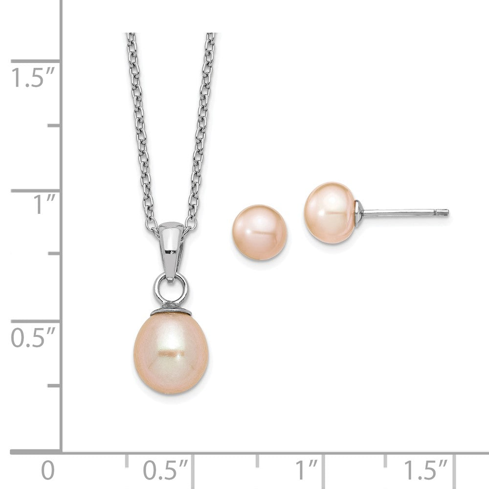 Sterlingsilber Rhodiniert Rosa Fwc Perle Halskette/earrings Set