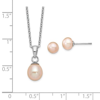 Sterlingsilber Rhodiniert Rosa Fwc Perle Halskette/earrings Set
