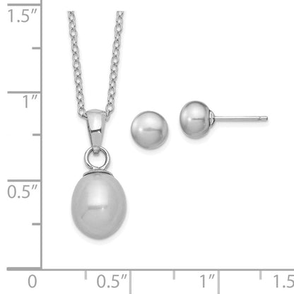 Sterlingsilber Rhodiniert Fwc Grau Perle Halskette/earrings Set