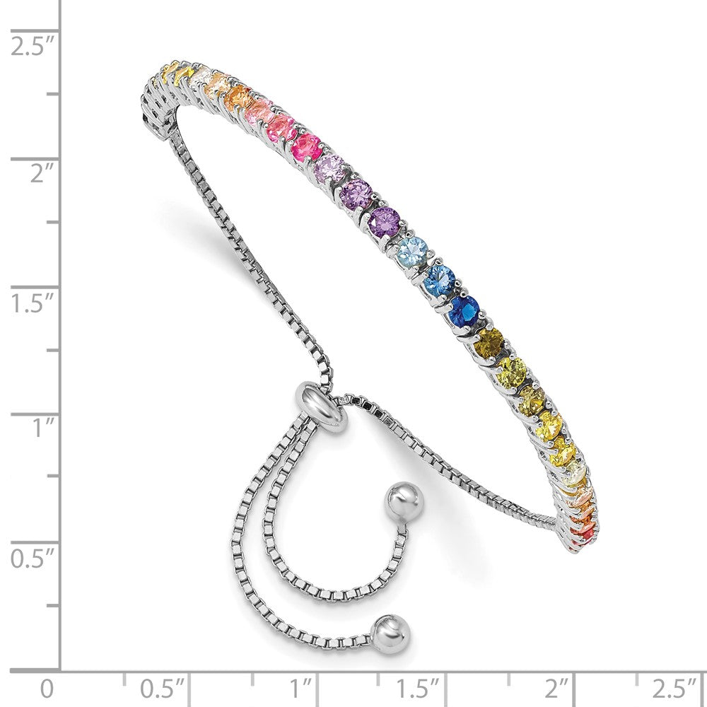 Sterlingsilber Prizma Rhodiniert 3mm Bunt Zirkonia Verstellbar Bolo Armband