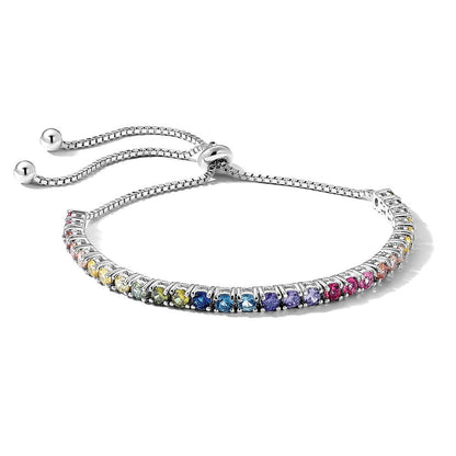 Sterlingsilber Prizma Rhodiniert 3mm Bunt Zirkonia Verstellbar Bolo Armband