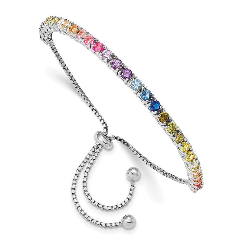 Sterlingsilber Prizma Rhodiniert 3mm Bunt Zirkonia Verstellbar Bolo Armband