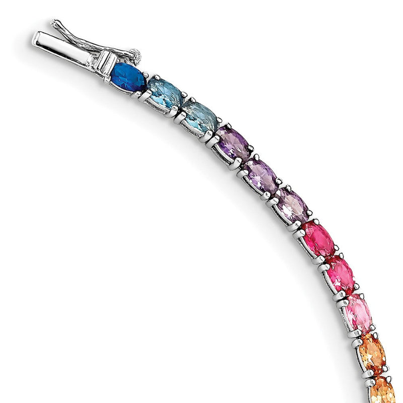 Sterlingsilber Prizma Rhodiniert 7.5 Zoll Oval Bunt Zirkonia Tennis Armband