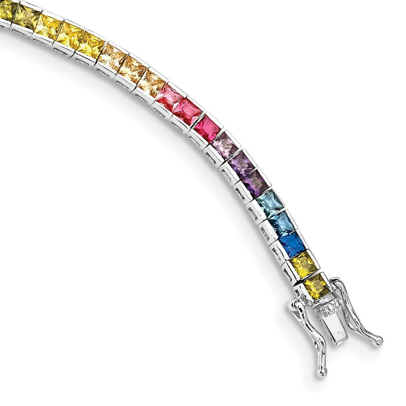 Sterlingsilber Prizma Rhodiniert 7.25 Zoll Kanalfassung-set Bunt Zirkonia Armband