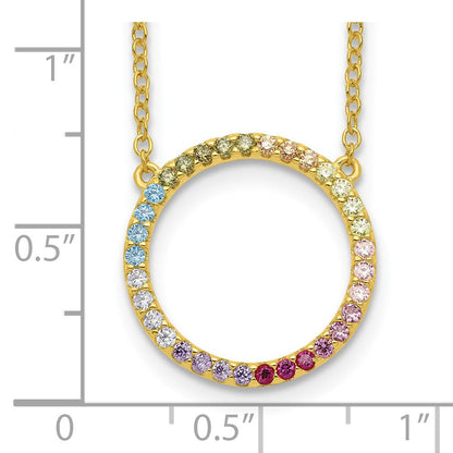 Sterlingsilber Prizma Goldfarben 14K Glanz Vergoldet 16 Zoll Bunt Zirkonia Offen Kreis Halskette mit 2 Verlängerung