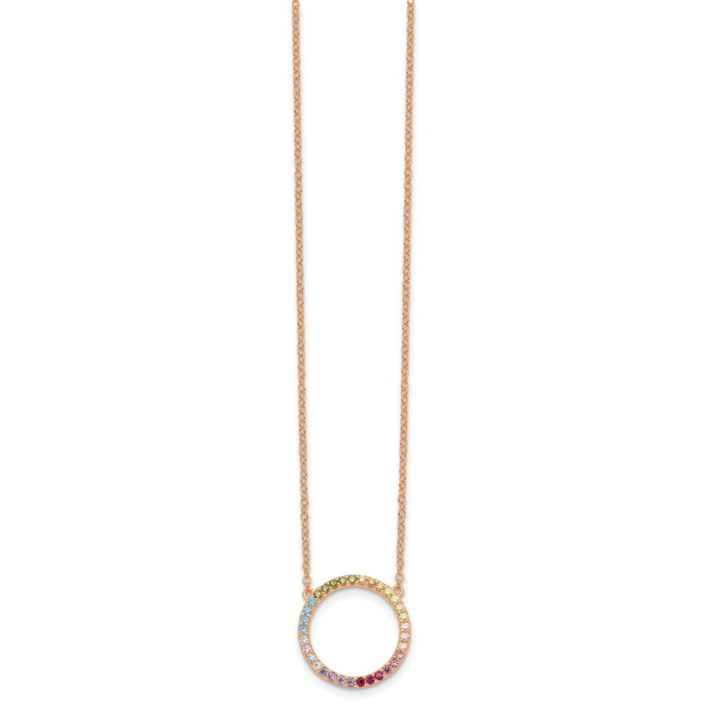 Sterlingsilber Prizma Roséfarben 14K Glanz Rose Vergoldet 16 Zoll Bunt Zirkonia Offen Kreis Halskette mit 2 Verlängerung