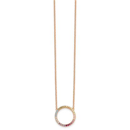 Sterlingsilber Prizma Roséfarben 14K Glanz Rose Vergoldet 16 Zoll Bunt Zirkonia Offen Kreis Halskette mit 2 Verlängerung