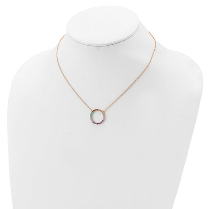 Sterlingsilber Prizma Roséfarben 14K Glanz Rose Vergoldet 16 Zoll Bunt Zirkonia Offen Kreis Halskette mit 2 Verlängerung