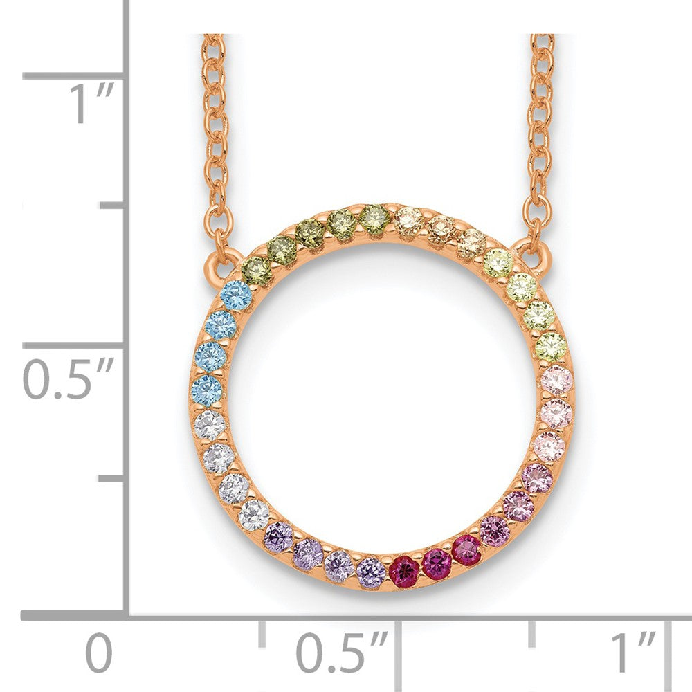 Sterlingsilber Prizma Roséfarben 14K Glanz Rose Vergoldet 16 Zoll Bunt Zirkonia Offen Kreis Halskette mit 2 Verlängerung