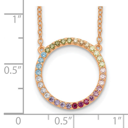 Sterlingsilber Prizma Roséfarben 14K Glanz Rose Vergoldet 16 Zoll Bunt Zirkonia Offen Kreis Halskette mit 2 Verlängerung
