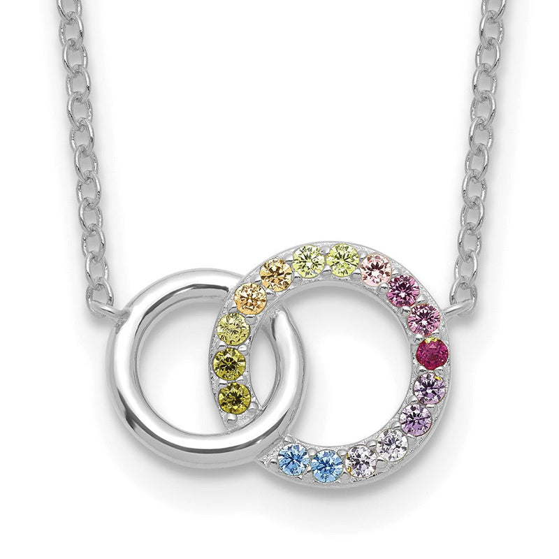 Sterlingsilber Prizma Rhodiniert 16 Zoll Bunt Zirkonia Intertwined Kreis Halskette mit 2 Verlängerung