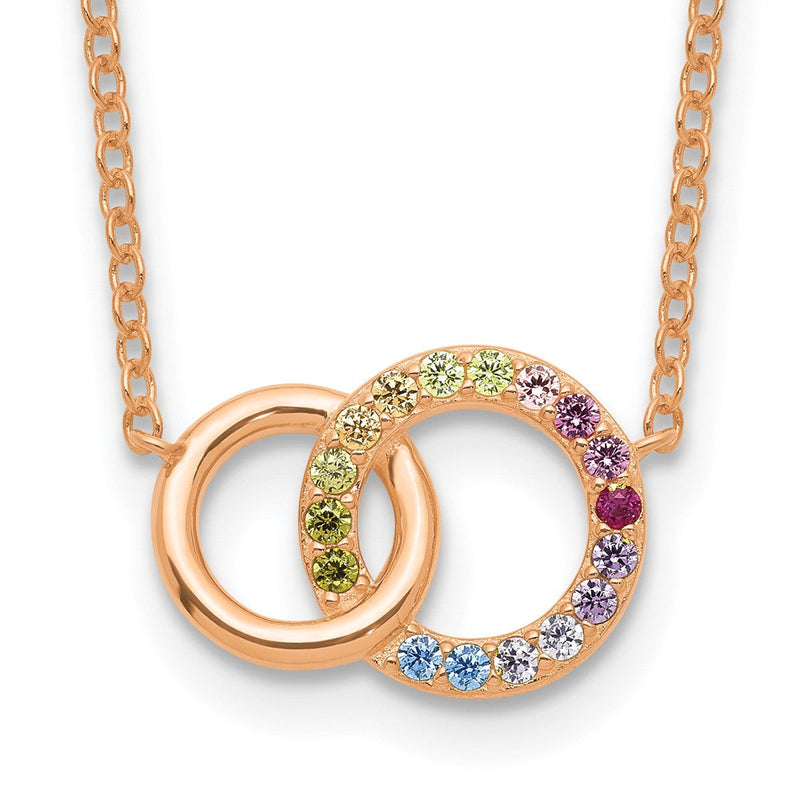 Sterlingsilber Prizma Roséfarben 14K Glanz Rose Vergoldet 16 Zoll Bunt Zirkonia Intertwined Kreis Halskette mit 2 Verlängerung