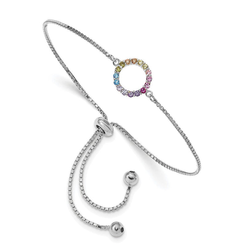 Sterlingsilber Prizma Rhodiniert Bunt Zirkonia Offen Kreis Verstellbar Bolo Armband