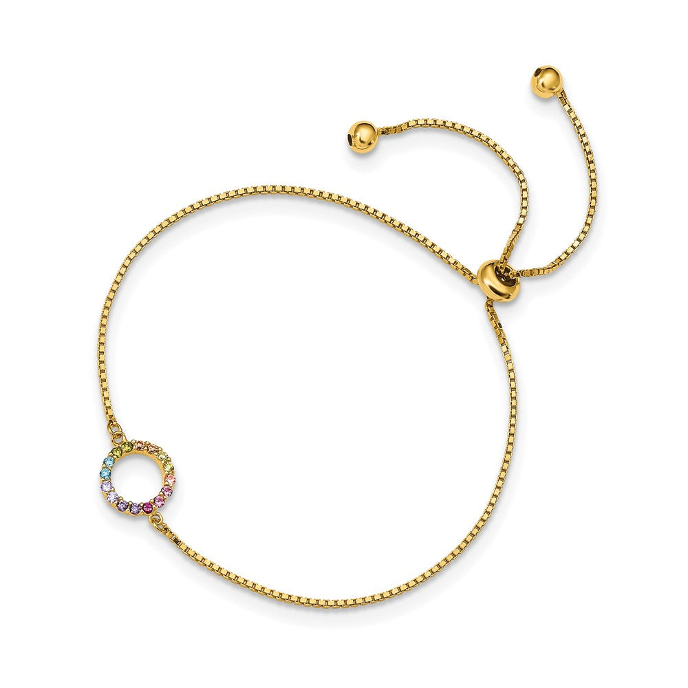 Sterlingsilber Prizma Goldfarben 14K Glanz Vergoldet Bunt Zirkonia Offen Kreis Verstellbar Bolo Armband