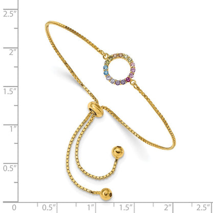 Sterlingsilber Prizma Goldfarben 14K Glanz Vergoldet Bunt Zirkonia Offen Kreis Verstellbar Bolo Armband