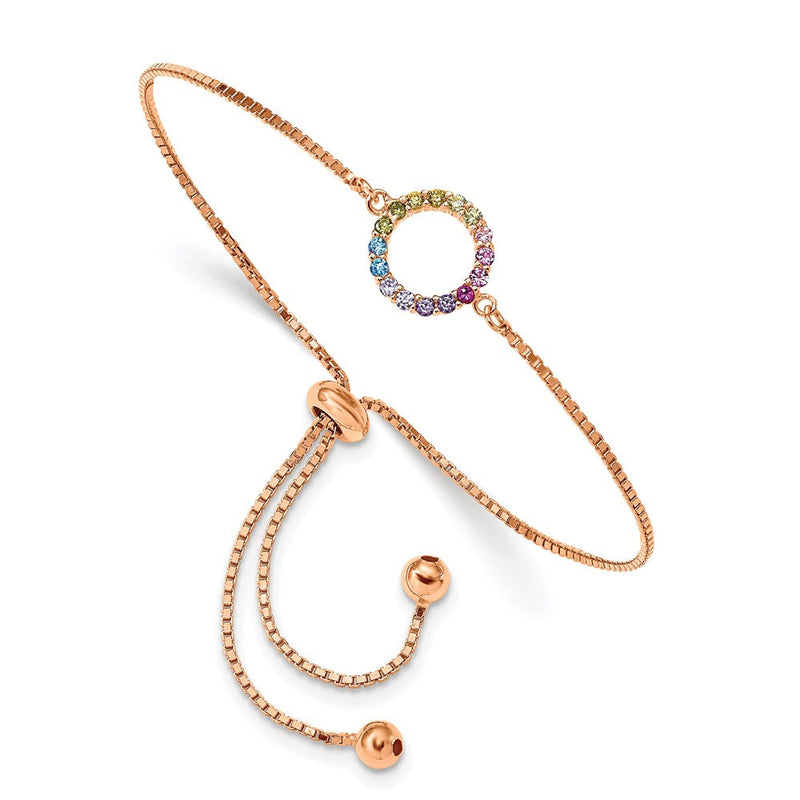 Sterlingsilber Prizma Roséfarben 14K Glanz Rose Vergoldet Bunt Zirkonia Offen Kreis Verstellbar Bolo Armband