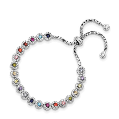 Sterlingsilber Prizma Rhodiniert Weiß und Bunt Zirkonia Verstellbar Bolo Armband