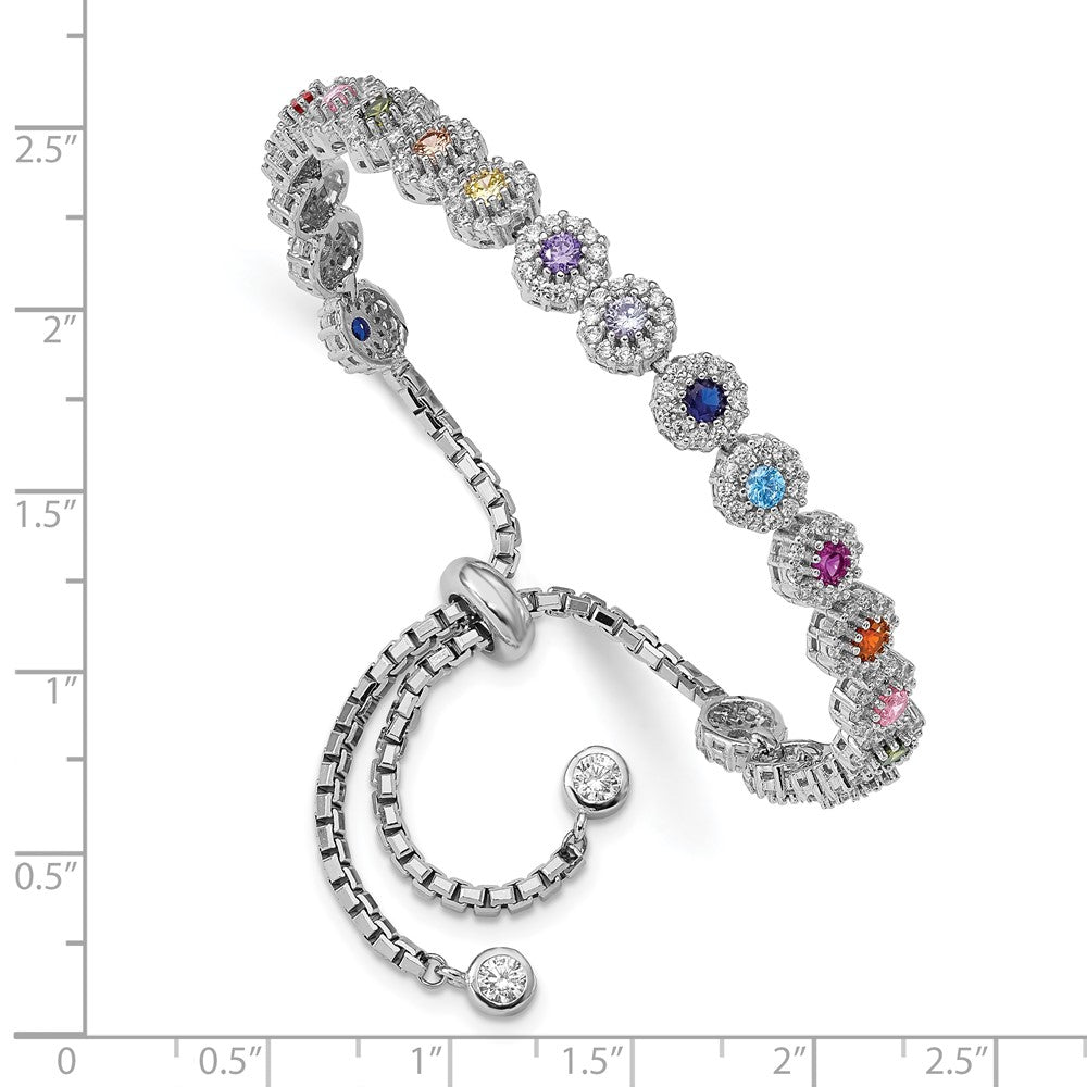Sterlingsilber Prizma Rhodiniert Weiß und Bunt Zirkonia Verstellbar Bolo Armband