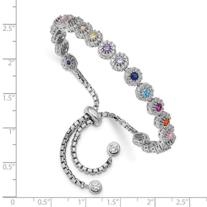 Sterlingsilber Prizma Rhodiniert Weiß und Bunt Zirkonia Verstellbar Bolo Armband