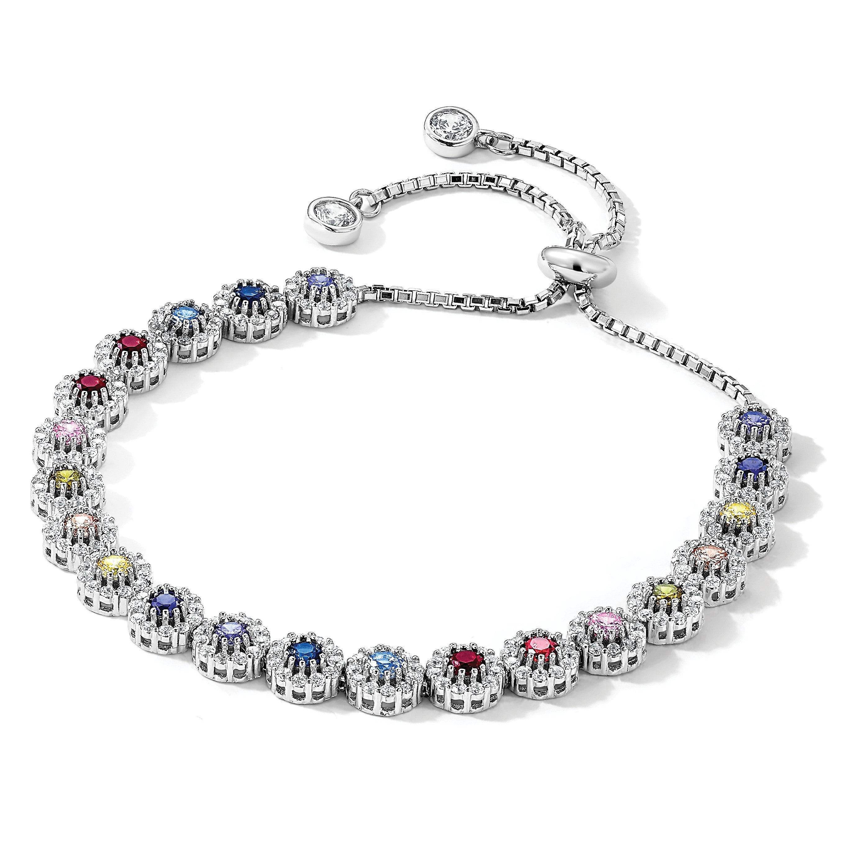 Sterlingsilber Prizma Rhodiniert Weiß und Bunt Zirkonia Verstellbar Bolo Armband