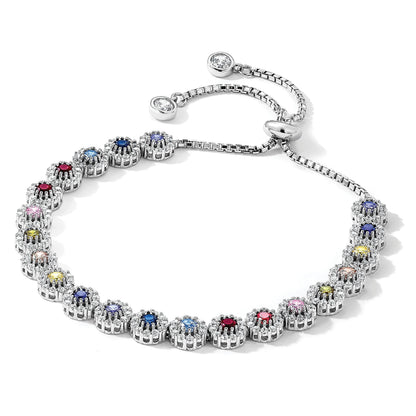 Sterlingsilber Prizma Rhodiniert Weiß und Bunt Zirkonia Verstellbar Bolo Armband