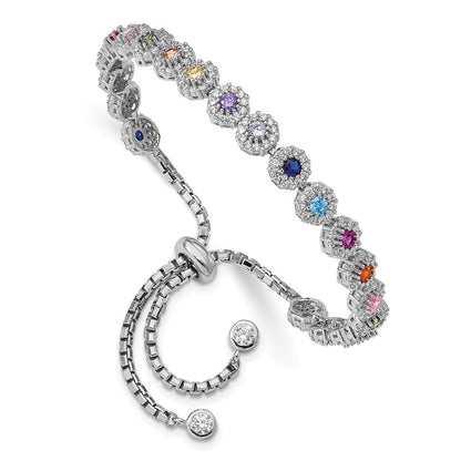 Sterlingsilber Prizma Rhodiniert Weiß und Bunt Zirkonia Verstellbar Bolo Armband