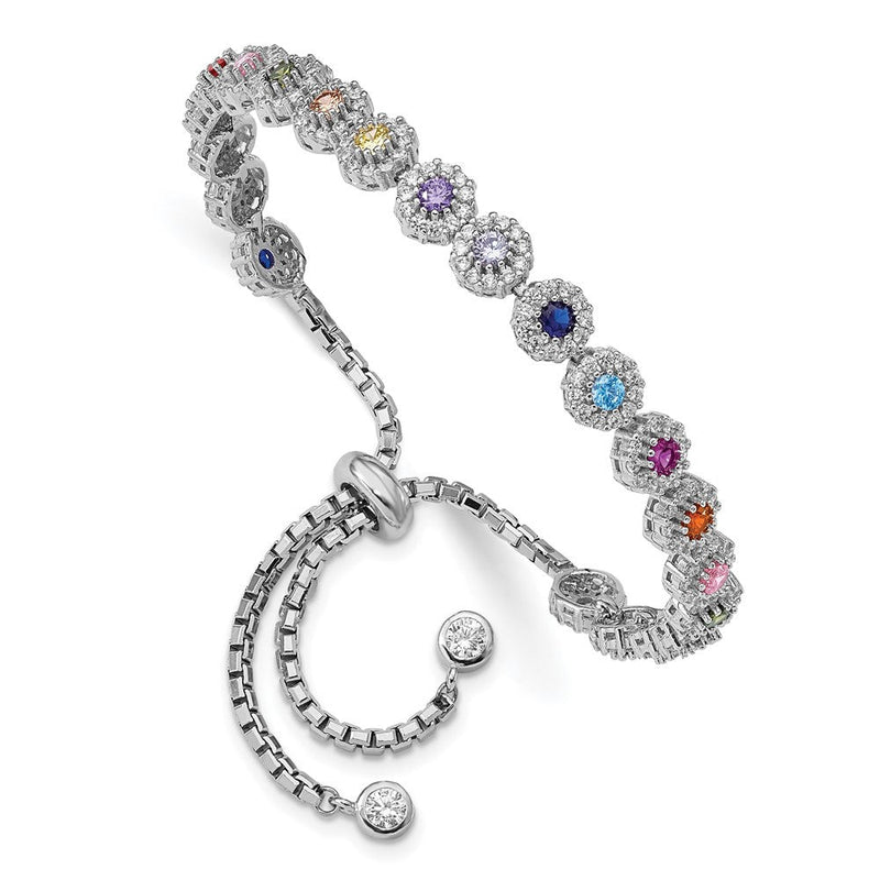 Sterlingsilber Prizma Rhodiniert Weiß und Bunt Zirkonia Verstellbar Bolo Armband