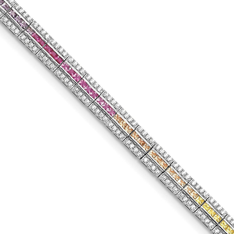 Sterlingsilber Prizma Rhodiniert 7.25 Zoll Kanalfassung-set Weiß und Bunt Zirkonia Armband