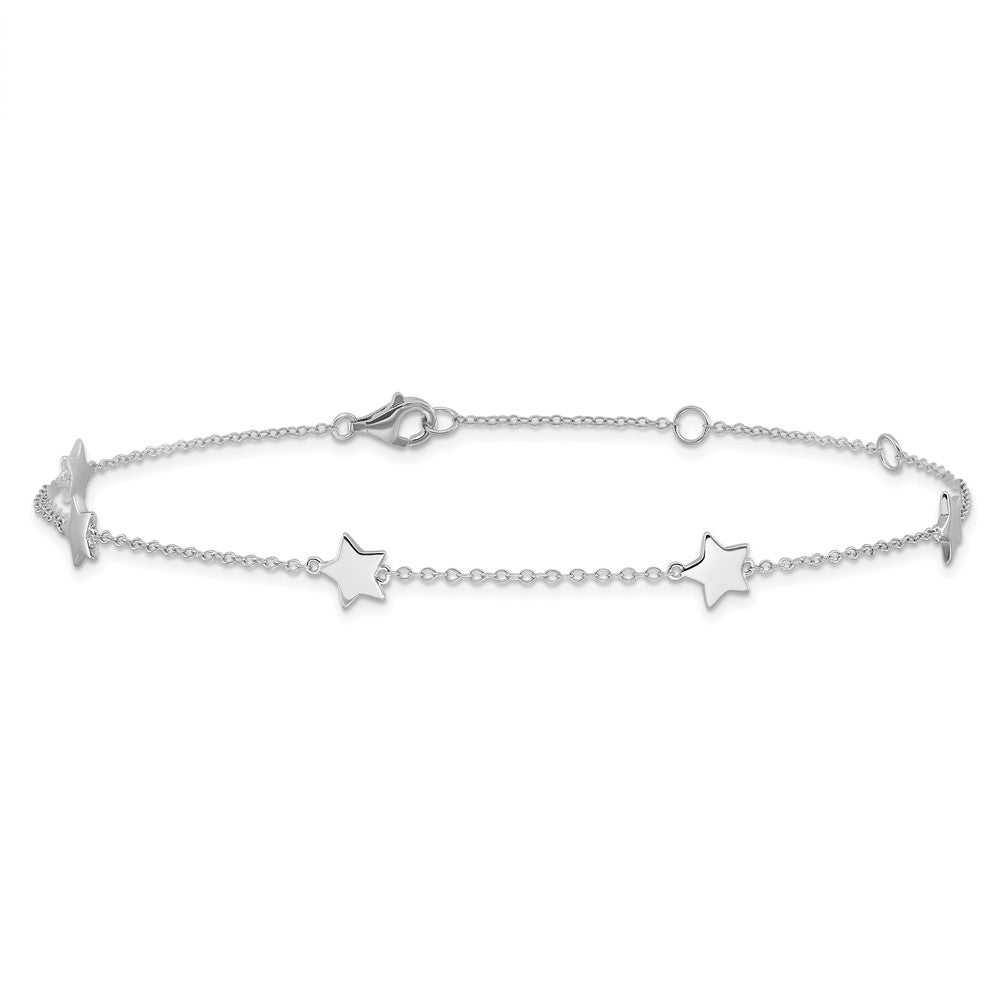 Sterlingsilber Rhodiniert Stationed Stern mit 2 Zoll Verlängerung. Fußkettchen