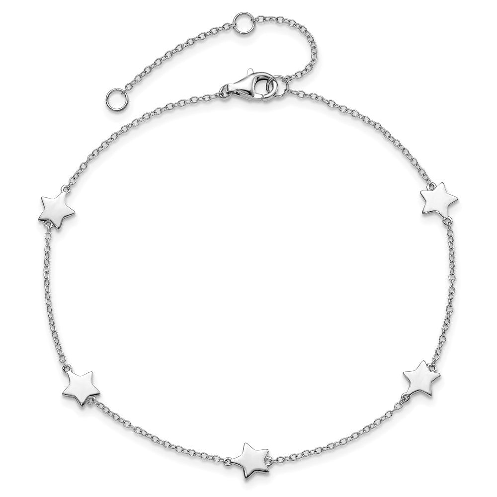 Sterlingsilber Rhodiniert Stationed Stern mit 2 Zoll Verlängerung. Fußkettchen