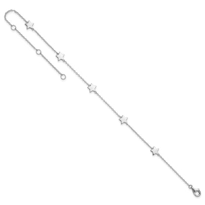 Sterlingsilber Rhodiniert Stationed Stern mit 2 Zoll Verlängerung. Fußkettchen
