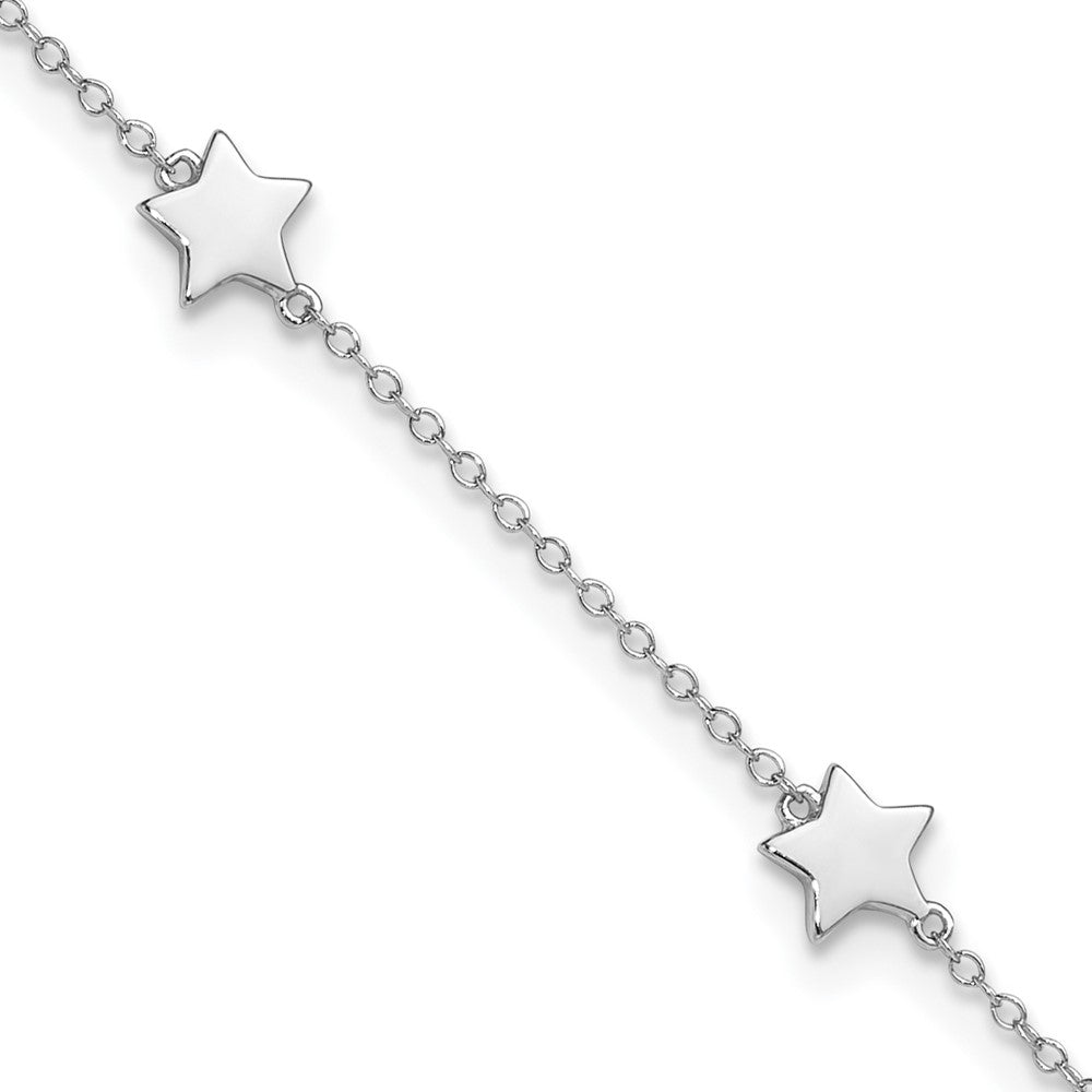 Sterlingsilber Rhodiniert Stationed Stern mit 2 Zoll Verlängerung. Fußkettchen