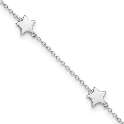 Sterlingsilber Rhodiniert Stationed Stern mit 2 Zoll Verlängerung. Fußkettchen