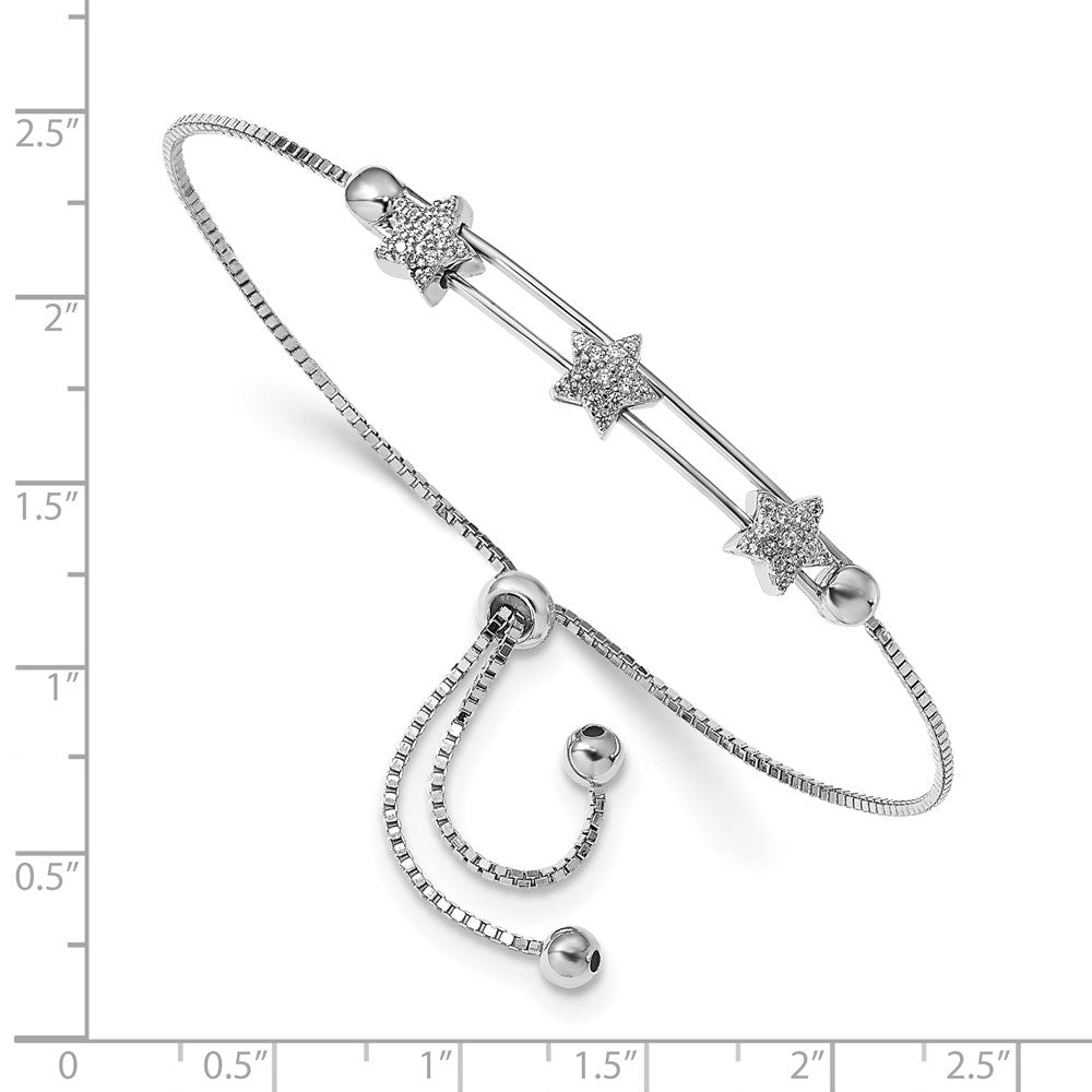 10 Zoll Sterlingsilber Rhodiniert Zirkonia Verstellbar Stern Armband