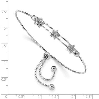 10 Zoll Sterlingsilber Rhodiniert Zirkonia Verstellbar Stern Armband