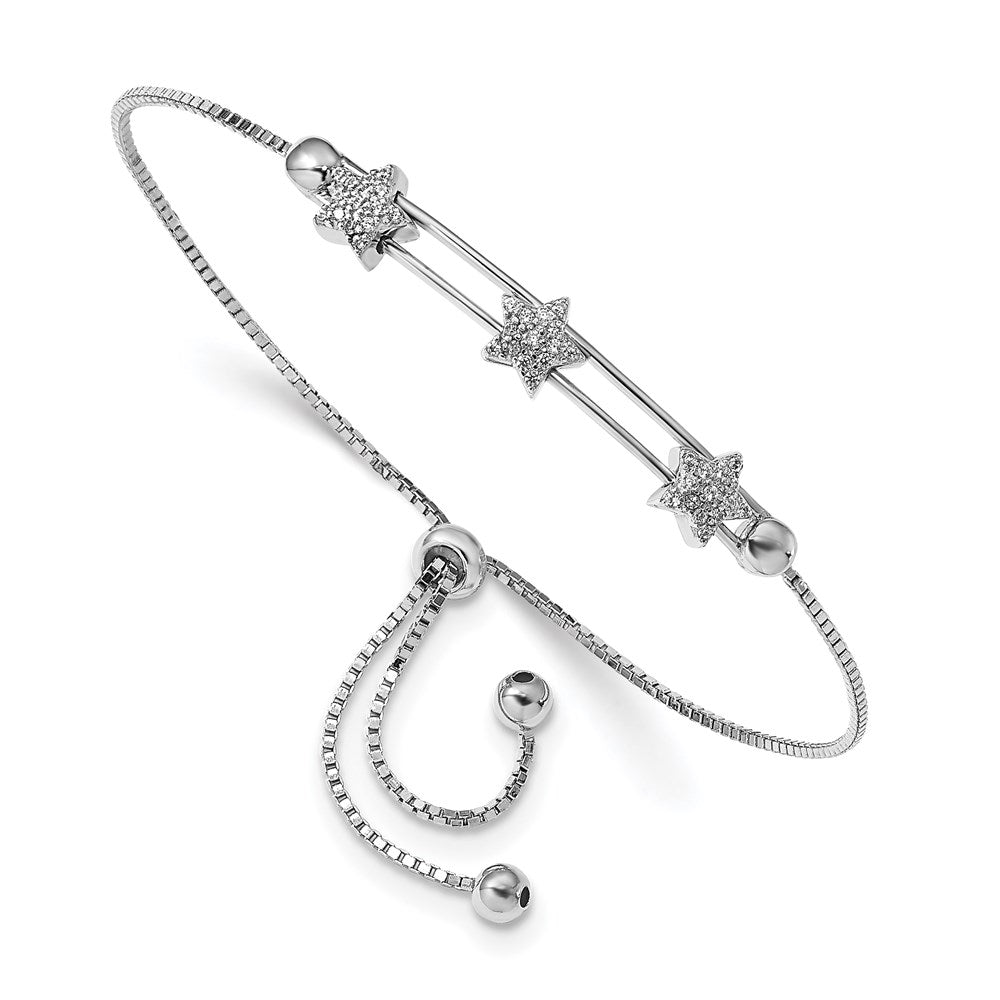 10 Zoll Sterlingsilber Rhodiniert Zirkonia Verstellbar Stern Armband
