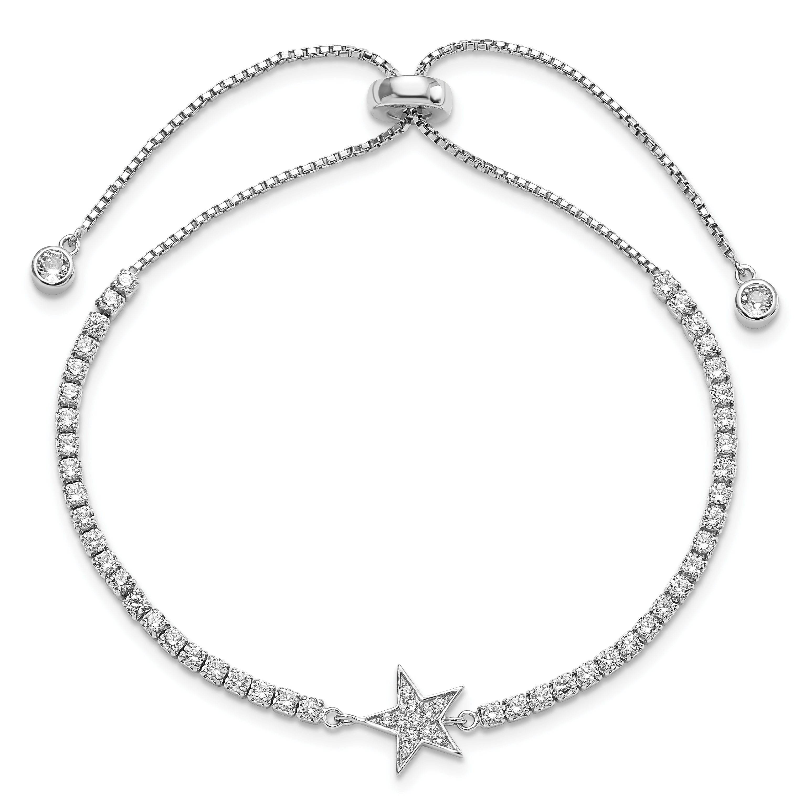 10 Zoll Sterlingsilber Rhodiniert Zirkonia Stern Verstellbar Armband