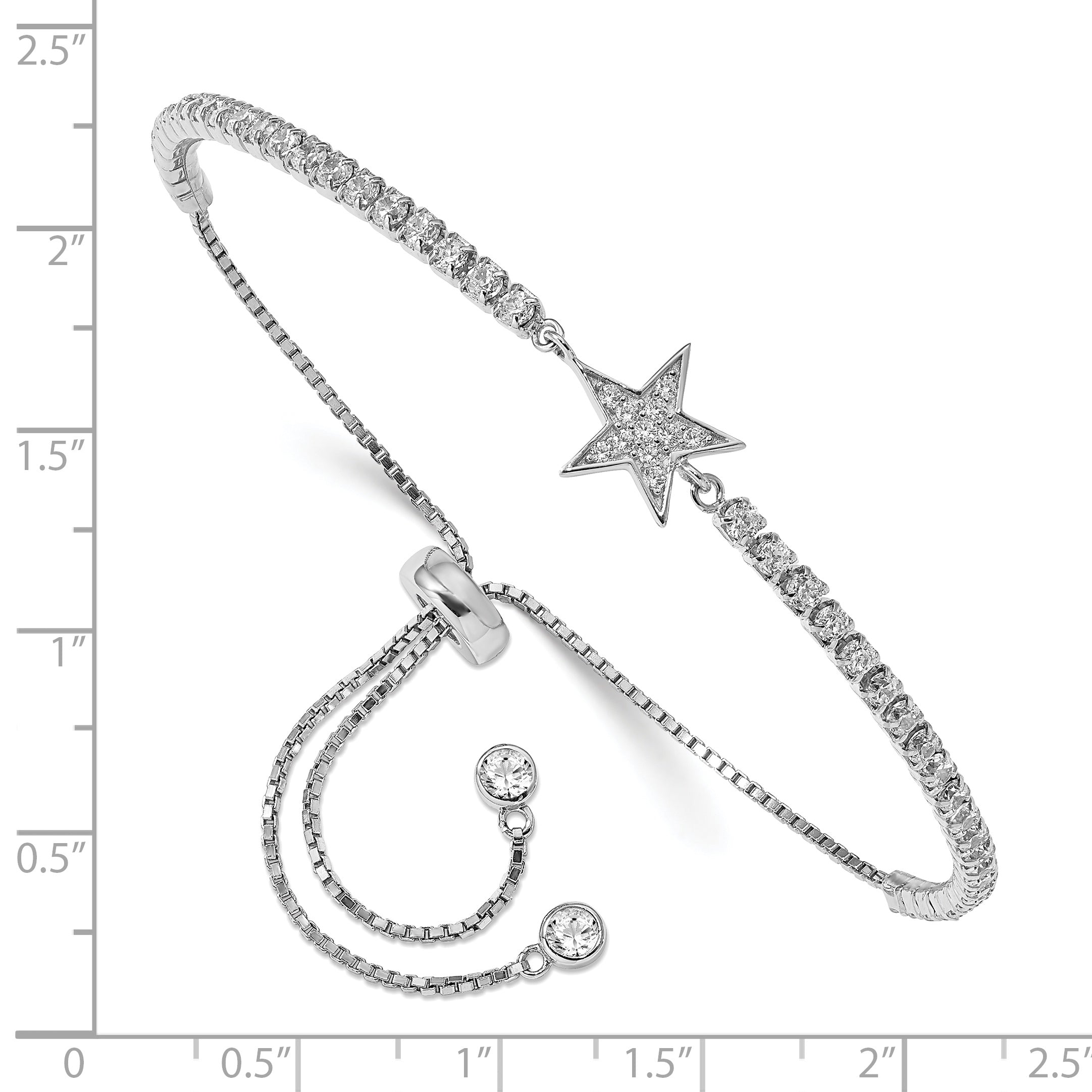 10 Zoll Sterlingsilber Rhodiniert Zirkonia Stern Verstellbar Armband