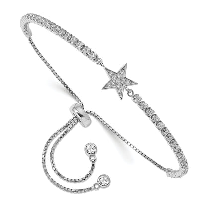 10 Zoll Sterlingsilber Rhodiniert Zirkonia Stern Verstellbar Armband