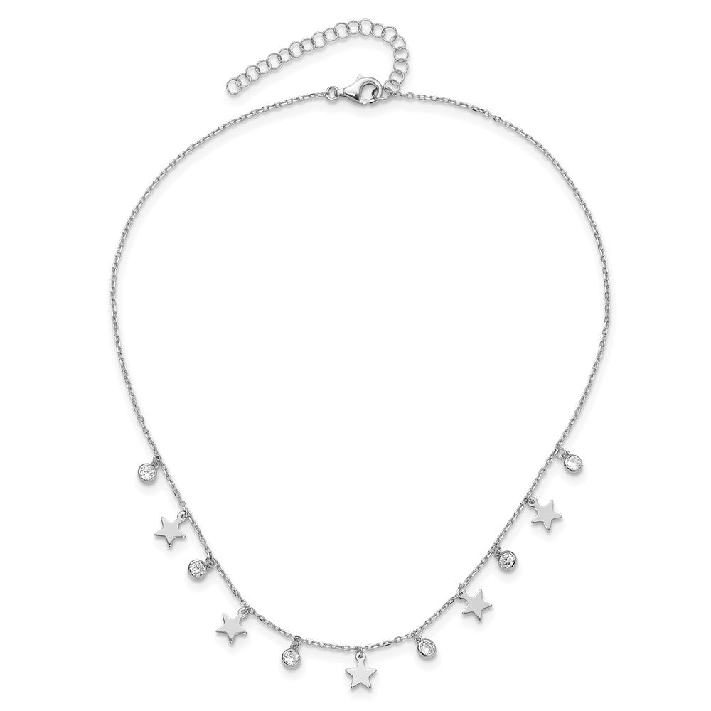 Sterlingsilber Rhodiniert Zirkonia Stern mit 2 Zoll Verlängerung. Choker