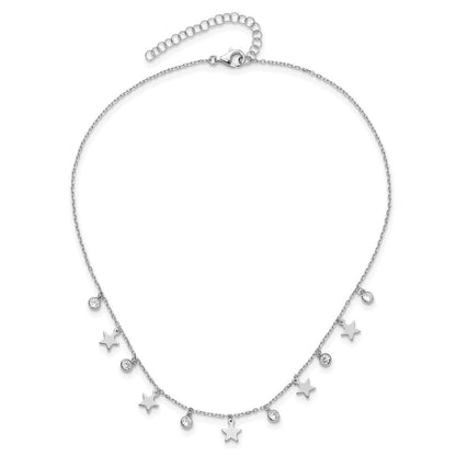 Sterlingsilber Rhodiniert Zirkonia Stern mit 2 Zoll Verlängerung. Choker