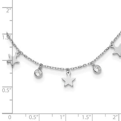 Sterlingsilber Rhodiniert Zirkonia Stern mit 2 Zoll Verlängerung. Choker