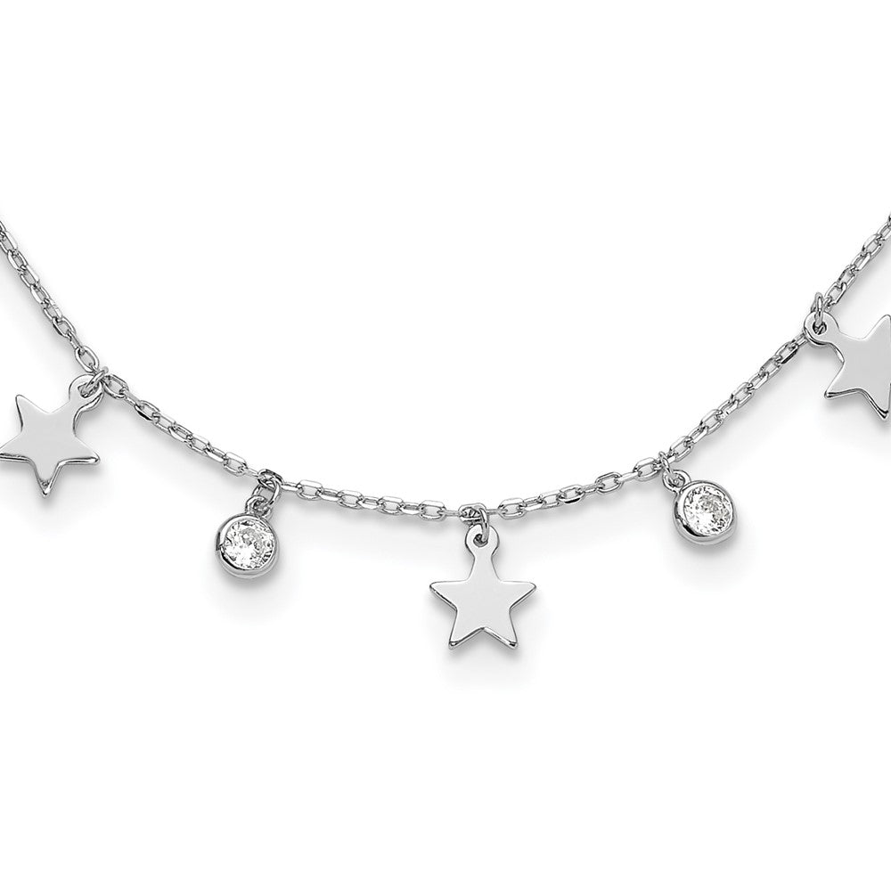 Sterlingsilber Rhodiniert Zirkonia Stern mit 2 Zoll Verlängerung. Choker