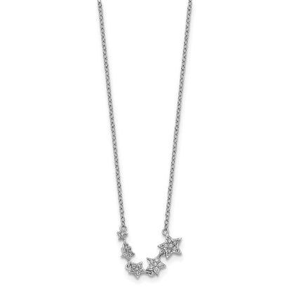 Sterlingsilber Rhodiniert Graduating Zirkonia Sterne mit 2 Zoll Verlängerung. Halskette