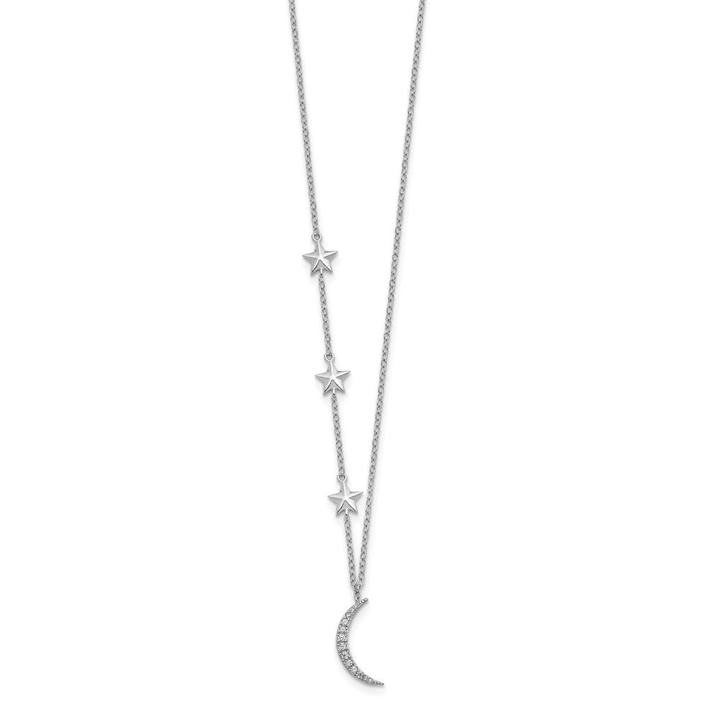 Sterlingsilber Rhodiniert Zirkonia Sterne und Mond mit 2 Zoll Verlängerung. Halskette