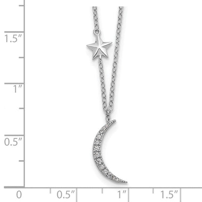 Sterlingsilber Rhodiniert Zirkonia Sterne und Mond mit 2 Zoll Verlängerung. Halskette