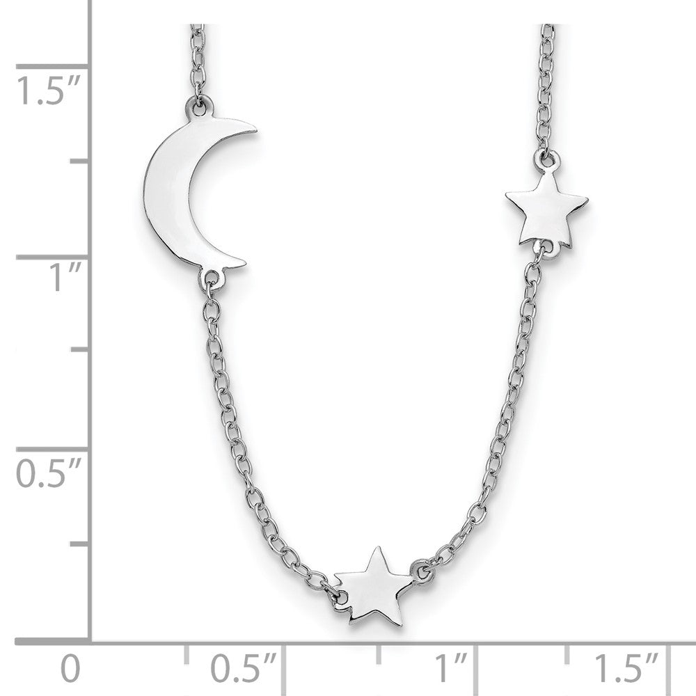 Sterlingsilber Rhodiniert Sterne und Mond mit 2 Zoll Verlängerung. Halskette