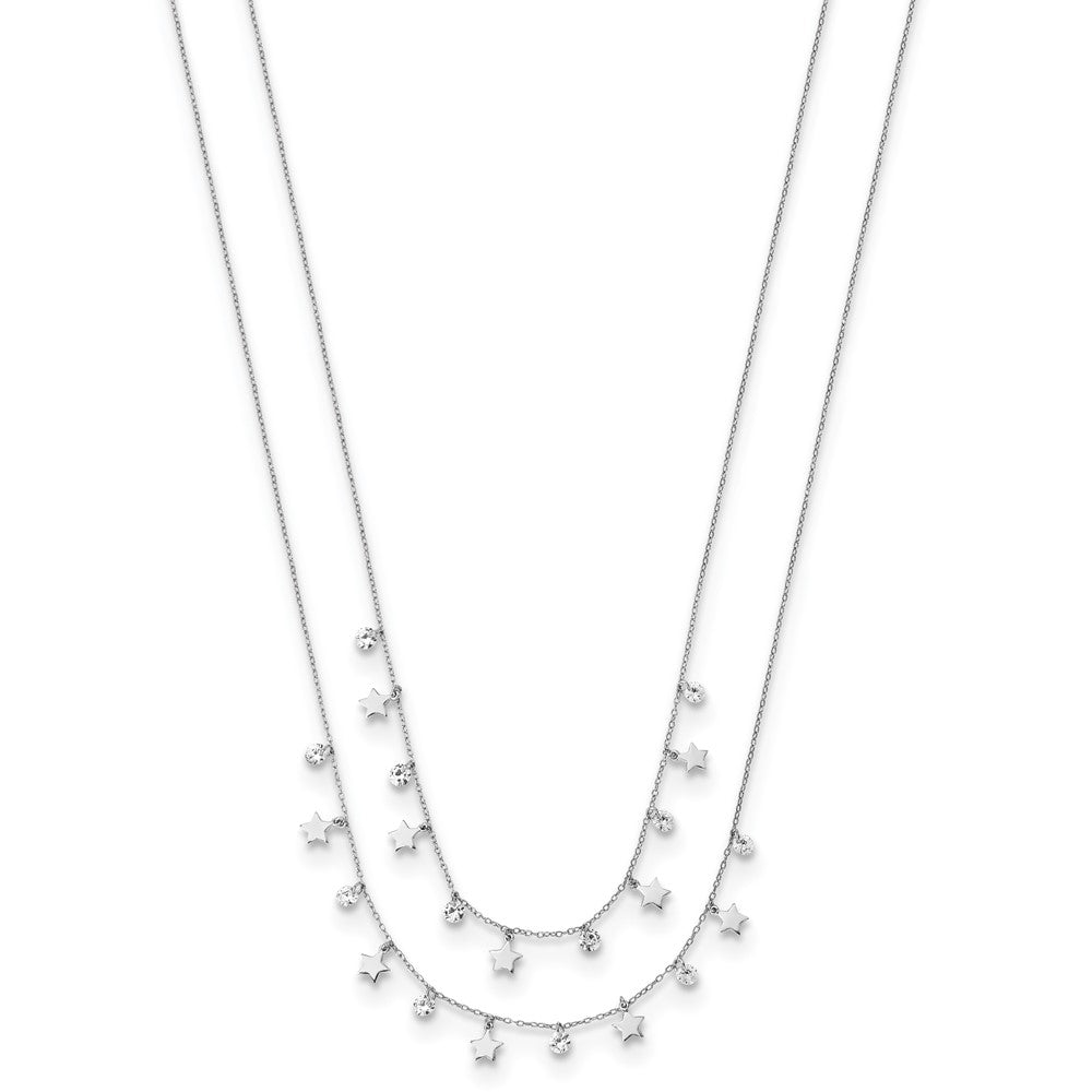 Sterlingsilber Rhodiniert Sterne und Zirkonia Geschichtet mit 1.25 Zoll Verlängerung. Halskette