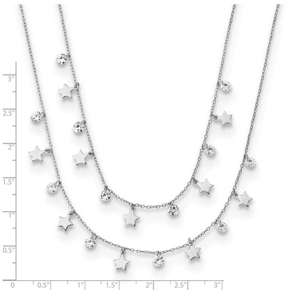 Sterlingsilber Rhodiniert Sterne und Zirkonia Geschichtet mit 1.25 Zoll Verlängerung. Halskette