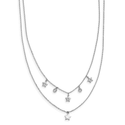 Sterlingsilber Rhodiniert Zirkonia Geschichtet Sterne mit 2 Zoll Verlängerung. Halskette